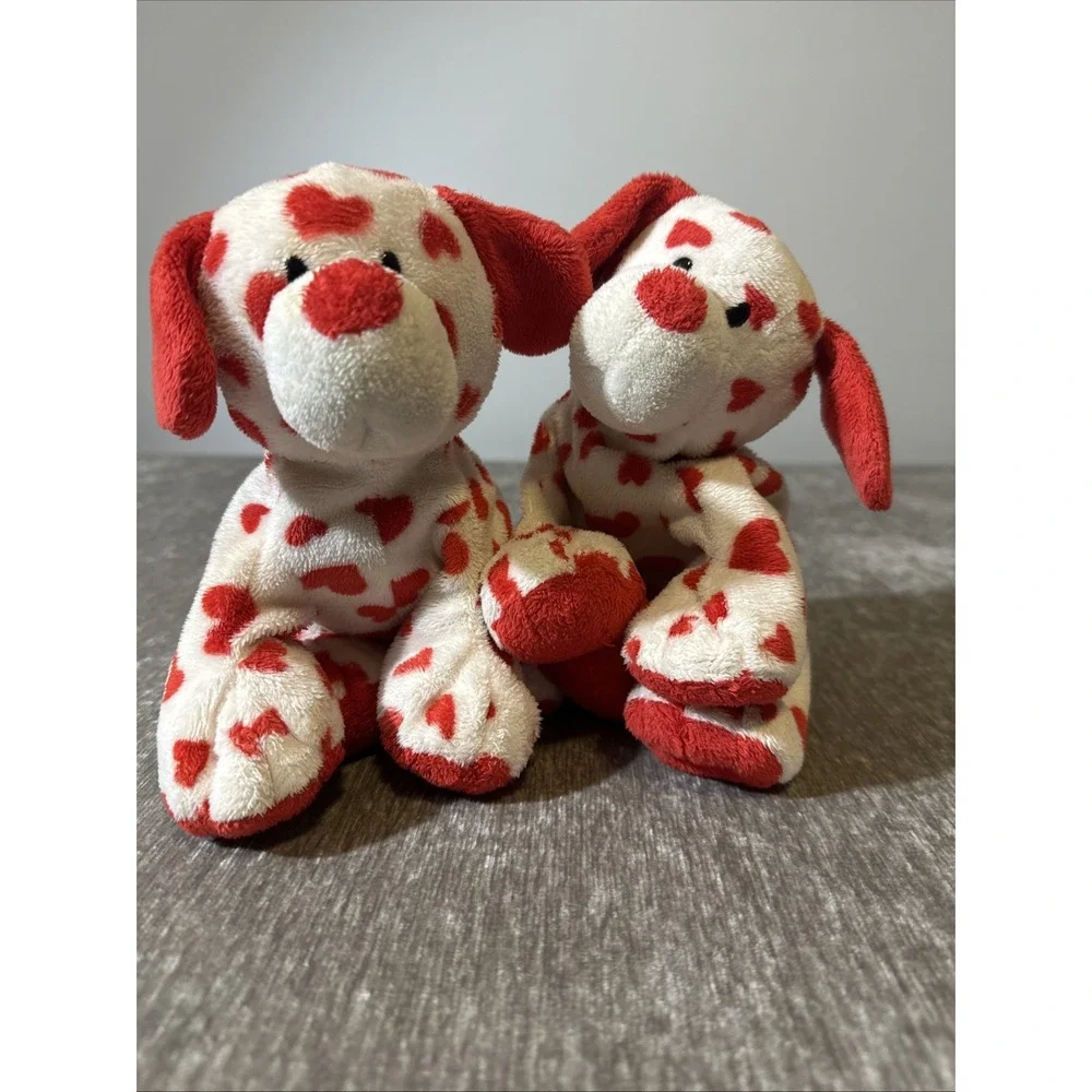 Ty 2010 Tylux Plush Red Hearts Valentines Red Nose Dog Lot 2